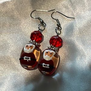 Adorable New, Handmade, Acrylic/Enamel Santa Earrings